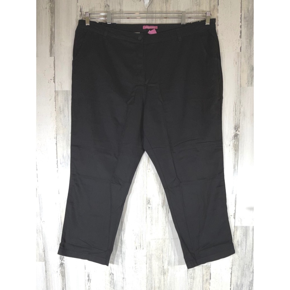 Woman Within Pants 28W (46x30) Black Cotton Natural Fit Elastic Waist High Rise